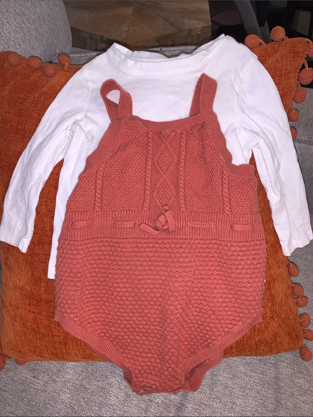 Cloud Island Knit Romper with Old Navy White Tee - Rust/Terracotta 18 months